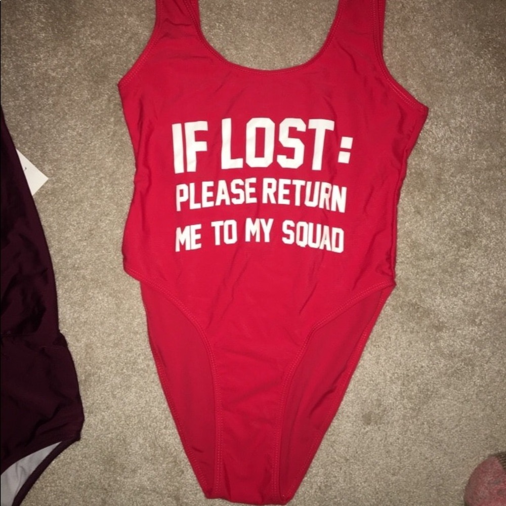 Red high waisted one piece swimsuit // size SMALL